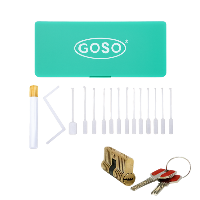 Goso 17-delige dimple lockpick set – Inclusief transparant oefenslot (pro)