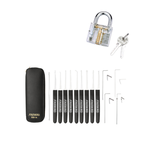 Southord PXS-14 lockpick set met doorzichtig oefenslot!