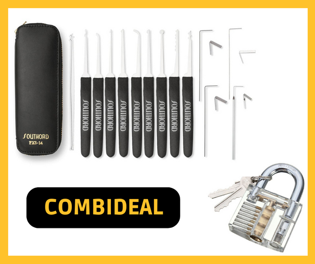 14 delig lockpick set én transparant oefenslot